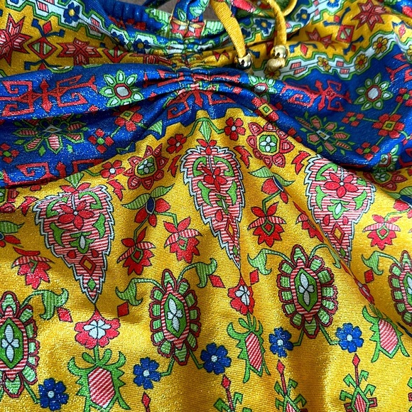 Shoshanna YELLOW MULTI CINCHED ONE PIECE Colorful Strapless Swimsuit 8 NEW $250! - Picture 8 of 14